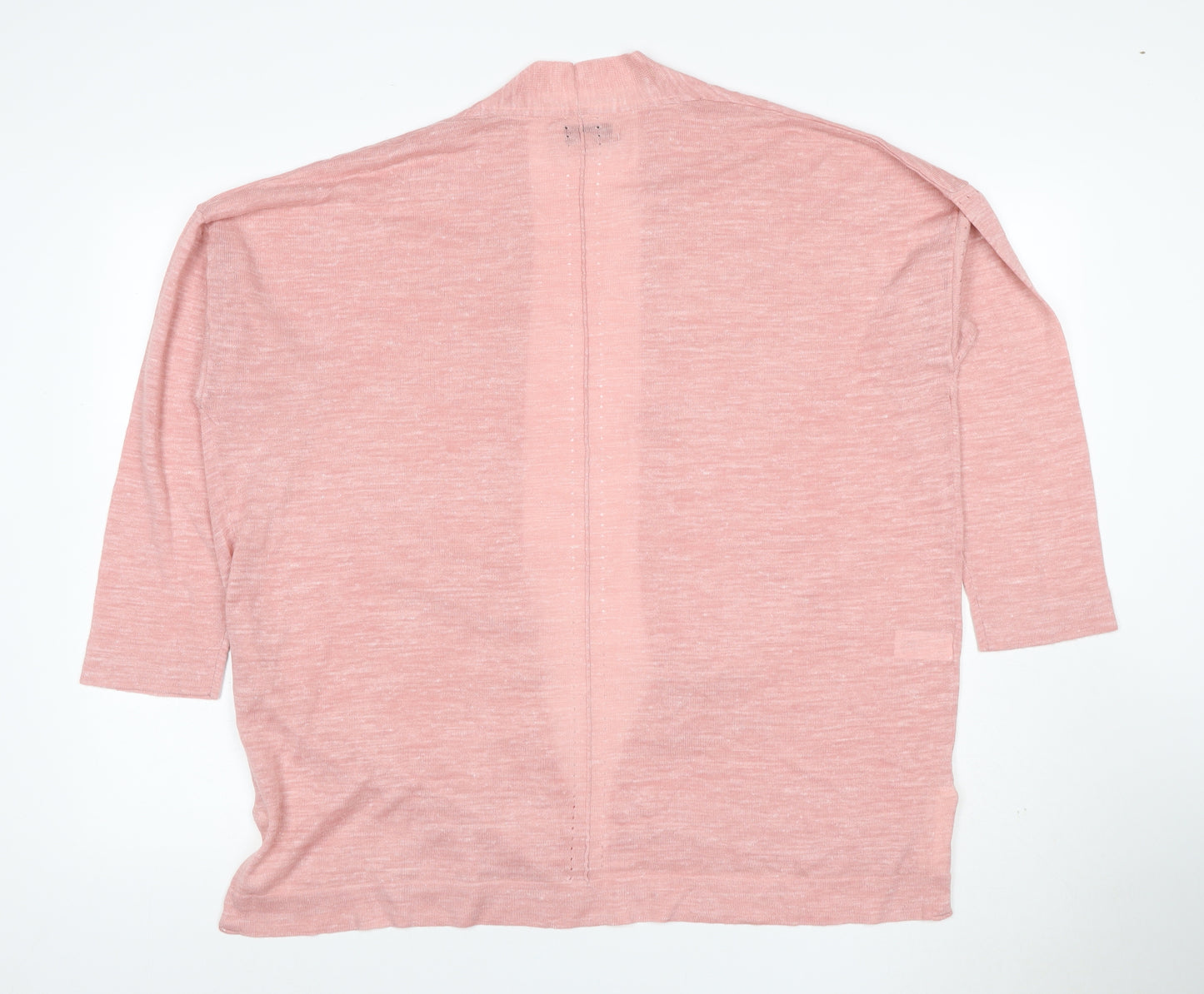 Next Women Pink UK 18 Open Knit Linen Blend Cardigan 3/4 Sleeve