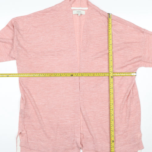 Next Women Pink UK 18 Open Knit Linen Blend Cardigan 3/4 Sleeve