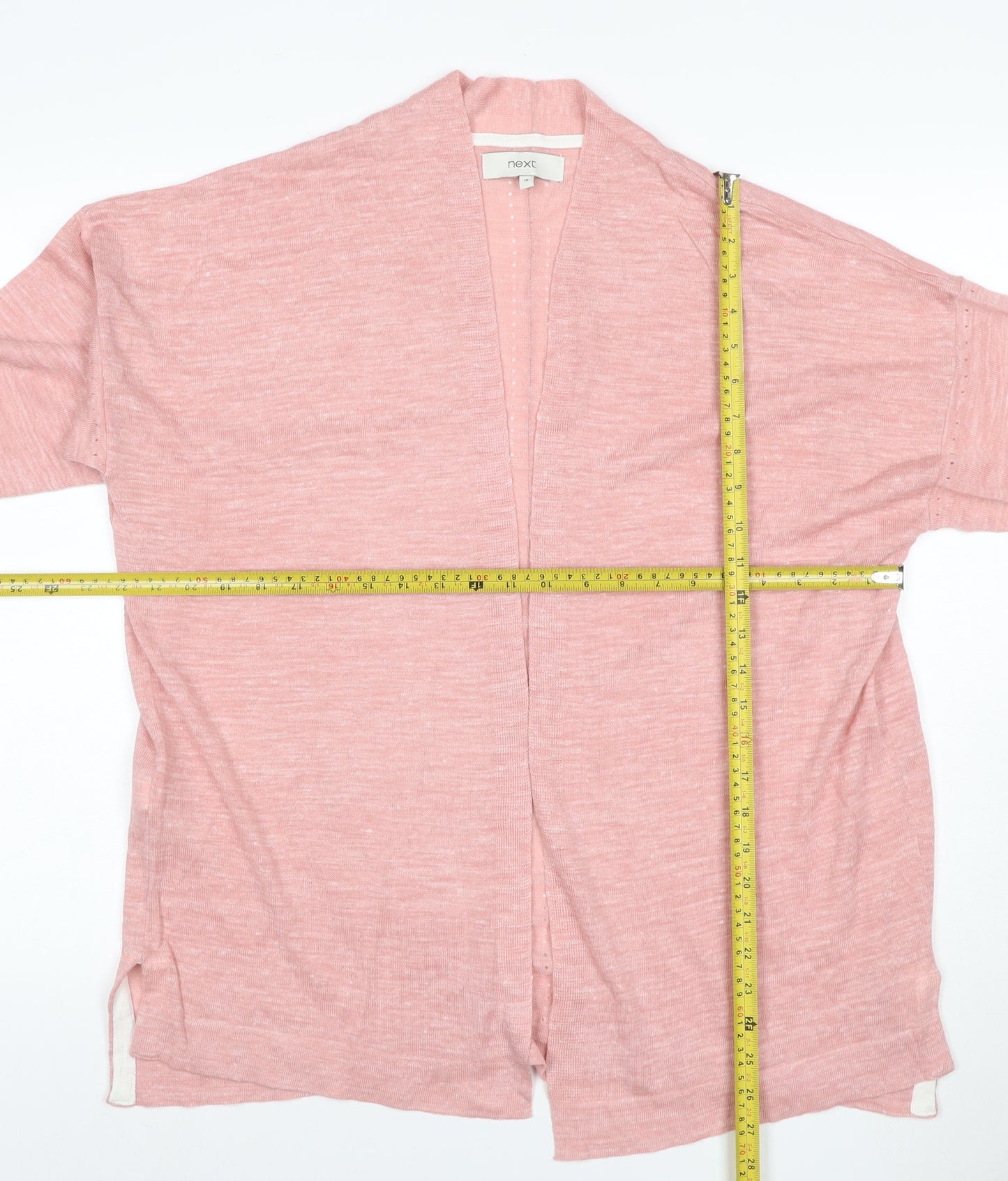 Next Women Pink UK 18 Open Knit Linen Blend Cardigan 3/4 Sleeve