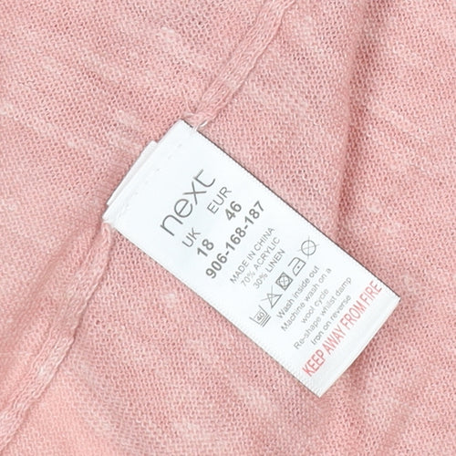 Next Women Pink UK 18 Open Knit Linen Blend Cardigan 3/4 Sleeve