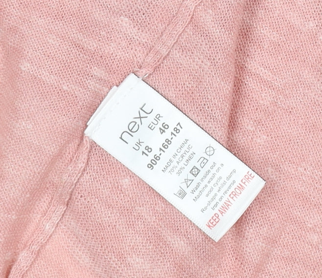 Next Women Pink UK 18 Open Knit Linen Blend Cardigan 3/4 Sleeve