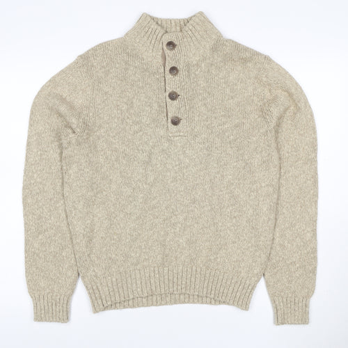 L.L.Bean Men’s Beige Cotton Henley Jumper Size S Chunky Knit