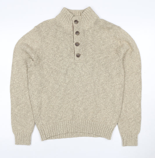 L.L.Bean Men’s Beige Cotton Henley Jumper Size S Chunky Knit