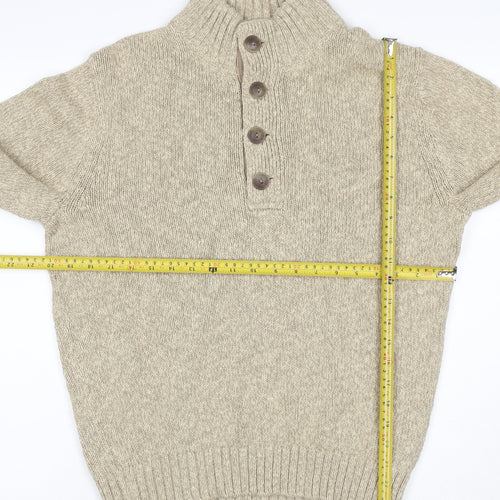 L.L.Bean Men’s Beige Cotton Henley Jumper Size S Chunky Knit