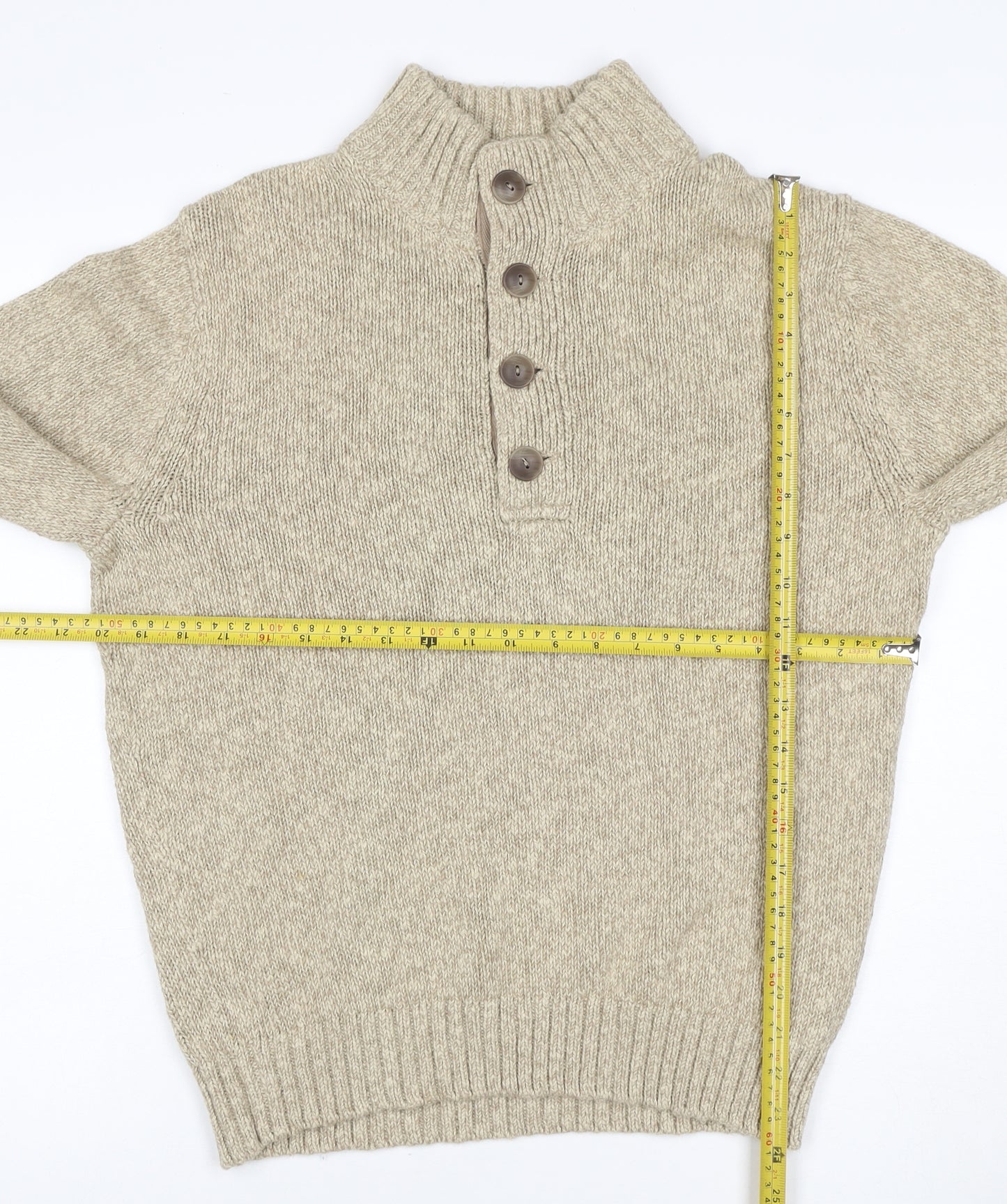 L.L.Bean Men’s Beige Cotton Henley Jumper Size S Chunky Knit