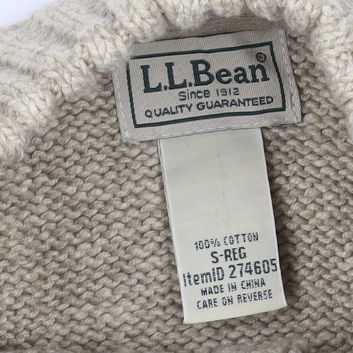 L.L.Bean Men’s Beige Cotton Henley Jumper Size S Chunky Knit