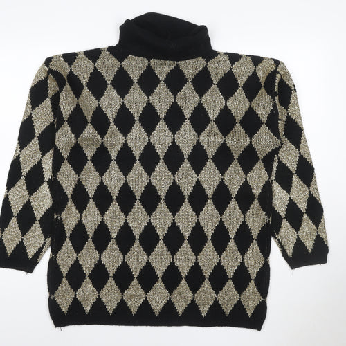 Silvercrest Women’s Black Gold Argyle Roll Neck Knit Jumper L