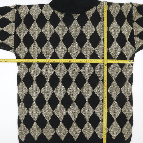 Silvercrest Women’s Black Gold Argyle Roll Neck Knit Jumper L