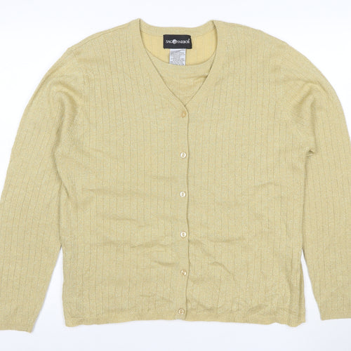 Sago Harbor Women Gold L Metallic Rib Knit V-Neck Cardigan