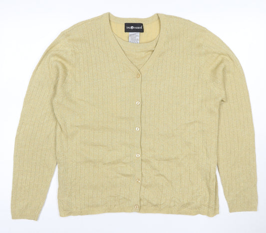 Sago Harbor Women Gold L Metallic Rib Knit V-Neck Cardigan