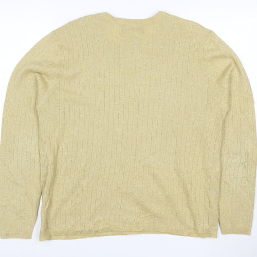 Sago Harbor Women Gold L Metallic Rib Knit V-Neck Cardigan