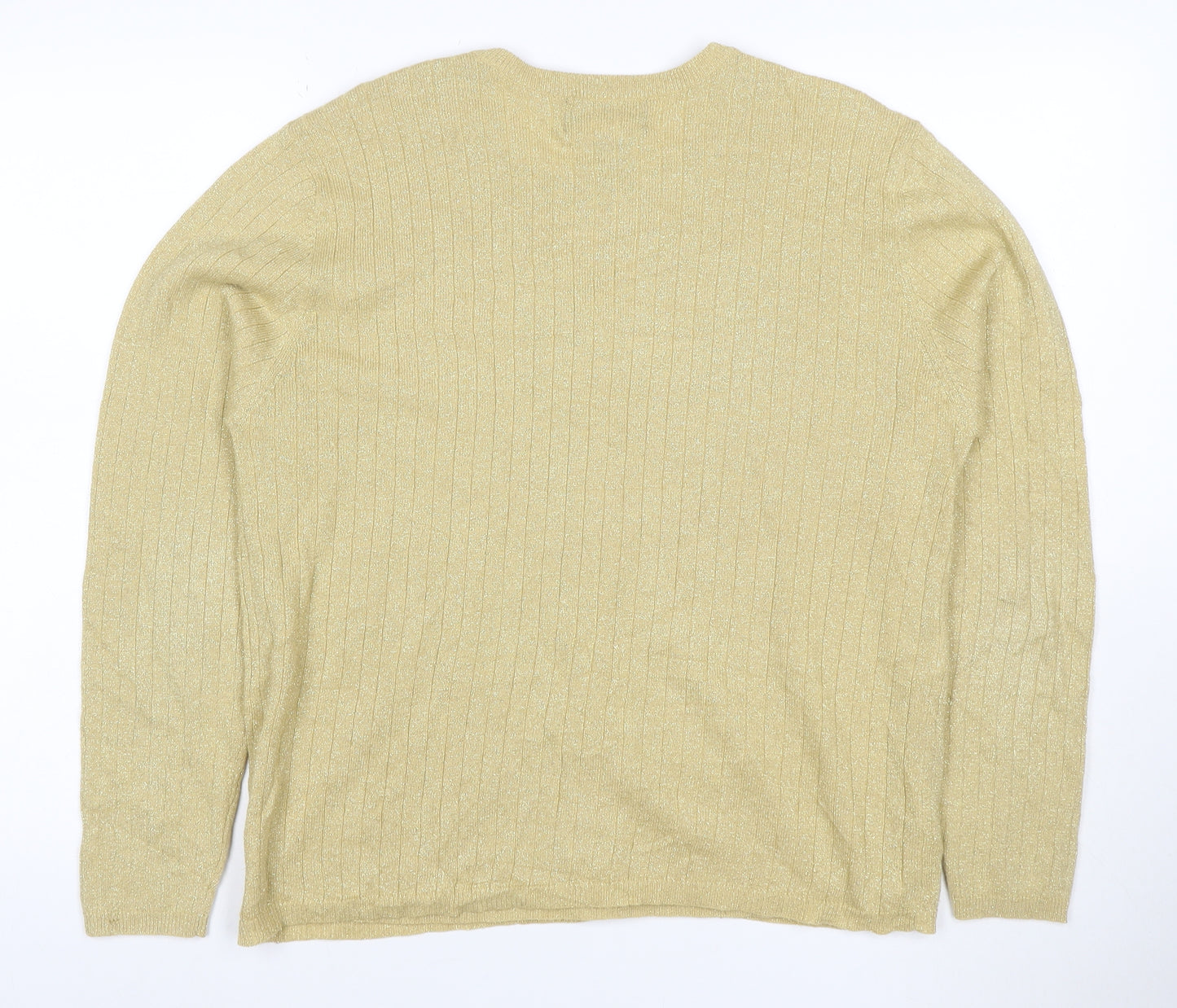Sago Harbor Women Gold L Metallic Rib Knit V-Neck Cardigan