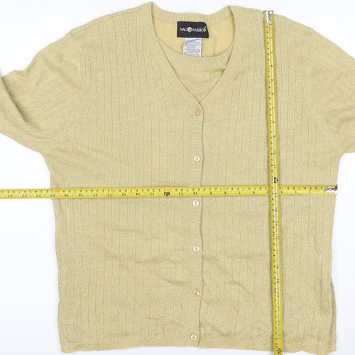 Sago Harbor Women Gold L Metallic Rib Knit V-Neck Cardigan