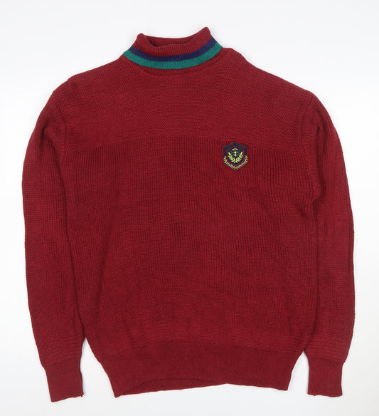 South Mountain Men's Red XL Ramie Cotton Roll Neck Logo Jumper