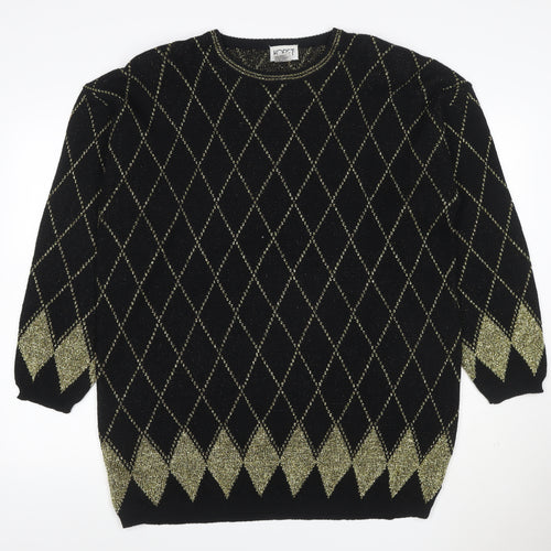 Koret Women’s Black Gold Argyle Glitter Knit Jumper UK 22 Vintage