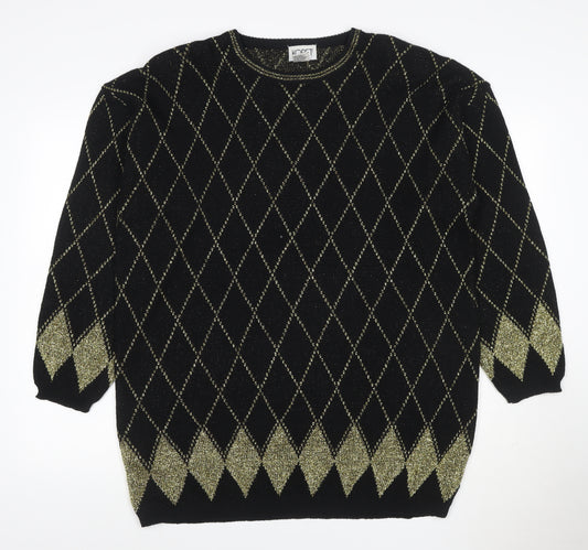 Koret Women’s Black Gold Argyle Glitter Knit Jumper UK 22 Vintage