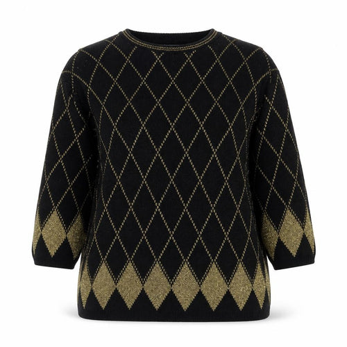 Koret Women’s Black Gold Argyle Glitter Knit Jumper UK 22 Vintage
