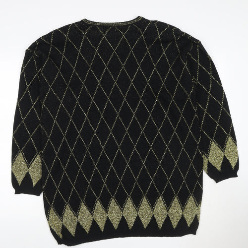 Koret Women’s Black Gold Argyle Glitter Knit Jumper UK 22 Vintage