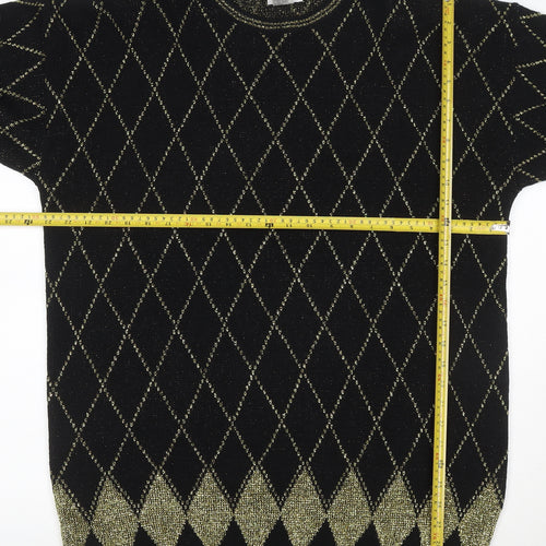Koret Women’s Black Gold Argyle Glitter Knit Jumper UK 22 Vintage