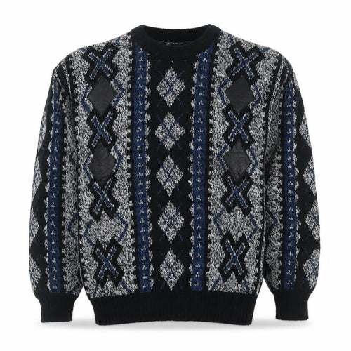 Puritan Men's M Black Blue Geometric Acrylic Vintage Crew Neck Pullover Jumper