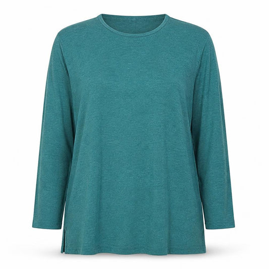 Front view of Lands' End Women Green UK 16 Modal Stretch Long Sleeve Tunic T-Shirt