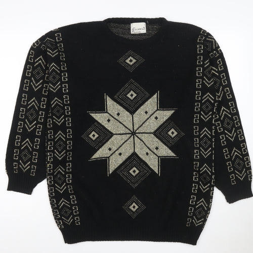 Ellen-D Women Black M Geometric Knit Pullover Jumper Vintage