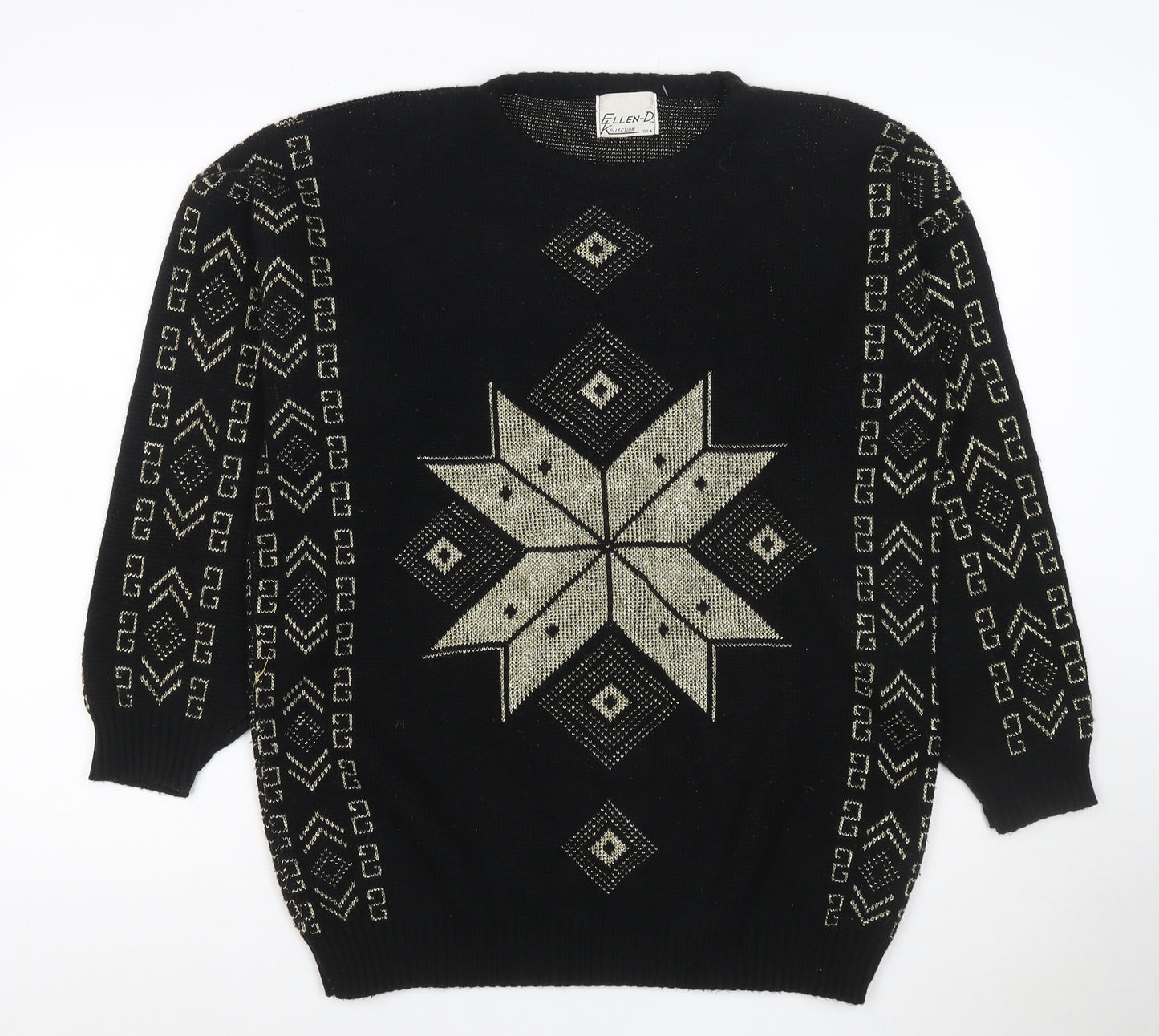Ellen-D Women Black M Geometric Knit Pullover Jumper Vintage