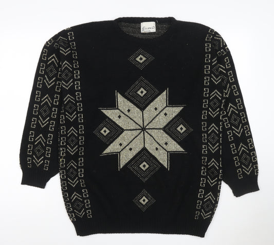 Ellen-D Women Black M Geometric Knit Pullover Jumper Vintage