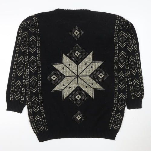 Ellen-D Women Black M Geometric Knit Pullover Jumper Vintage