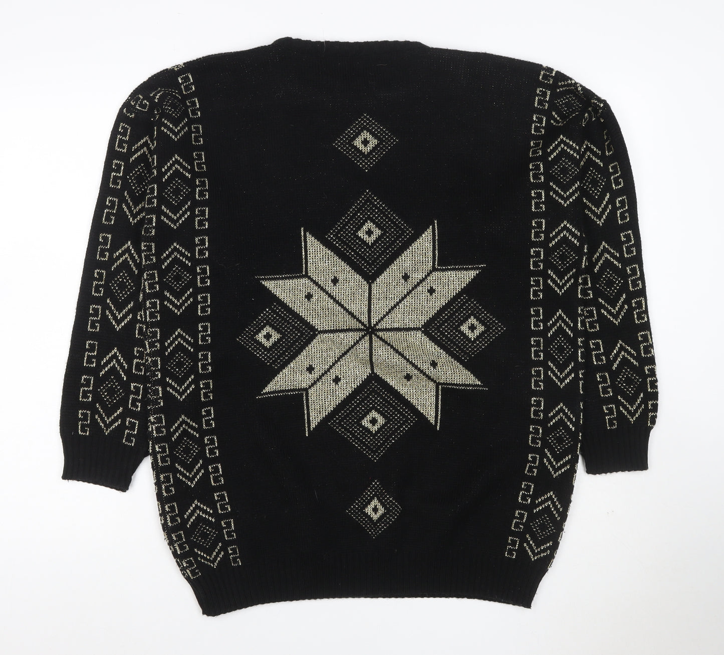 Ellen-D Women Black M Geometric Knit Pullover Jumper Vintage