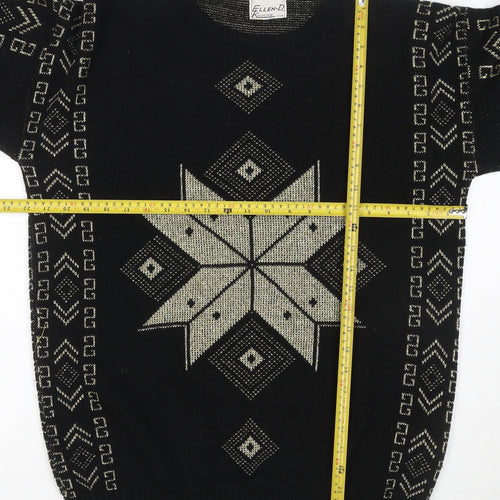 Ellen-D Women Black M Geometric Knit Pullover Jumper Vintage