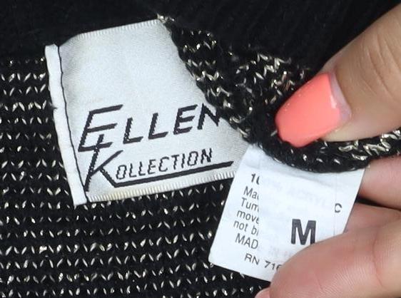 Ellen-D Women Black M Geometric Knit Pullover Jumper Vintage