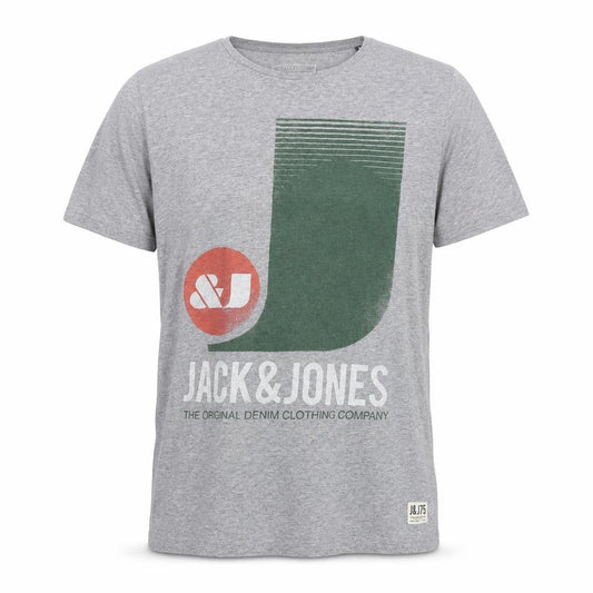 Jack & Jones Men Grey L Graphic Logo Crew Neck Short Sleeve T-Shirt