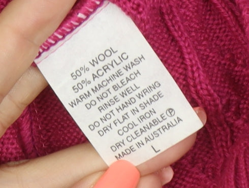 Where Australia Women’s Pink L Cable Knit Wool Blend Jumper