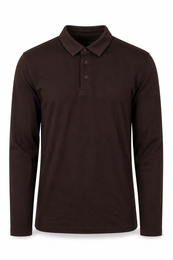 Front view of Fairlane & Sons Men’s Brown S Long Sleeve Button Polo Shirt