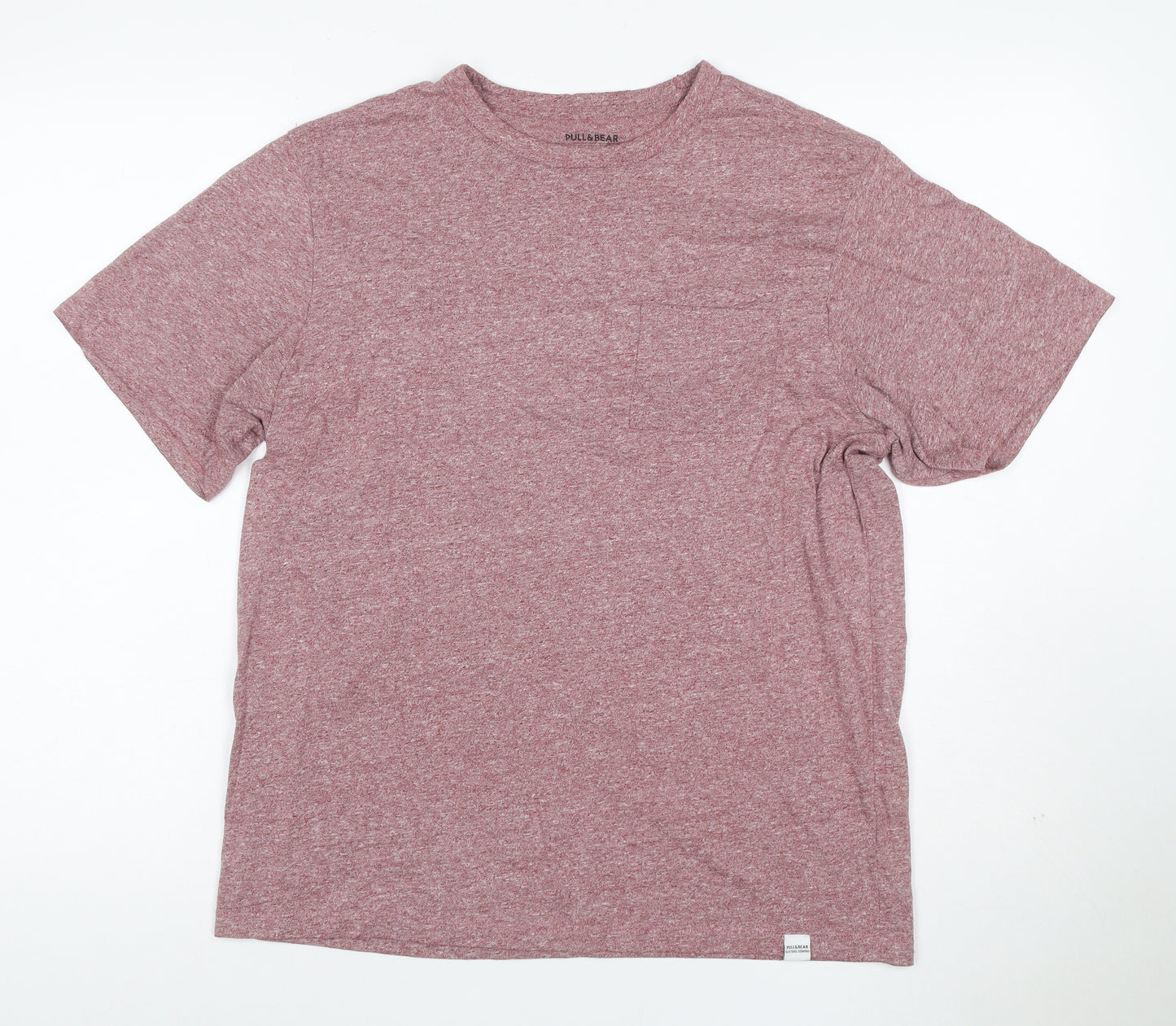 Pull&Bear Men’s Pink Marl Cotton Crew Neck Short Sleeve T-Shirt M
