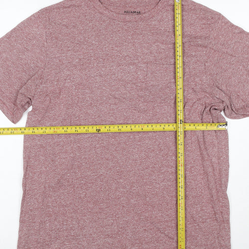 Pull&Bear Men’s Pink Marl Cotton Crew Neck Short Sleeve T-Shirt M