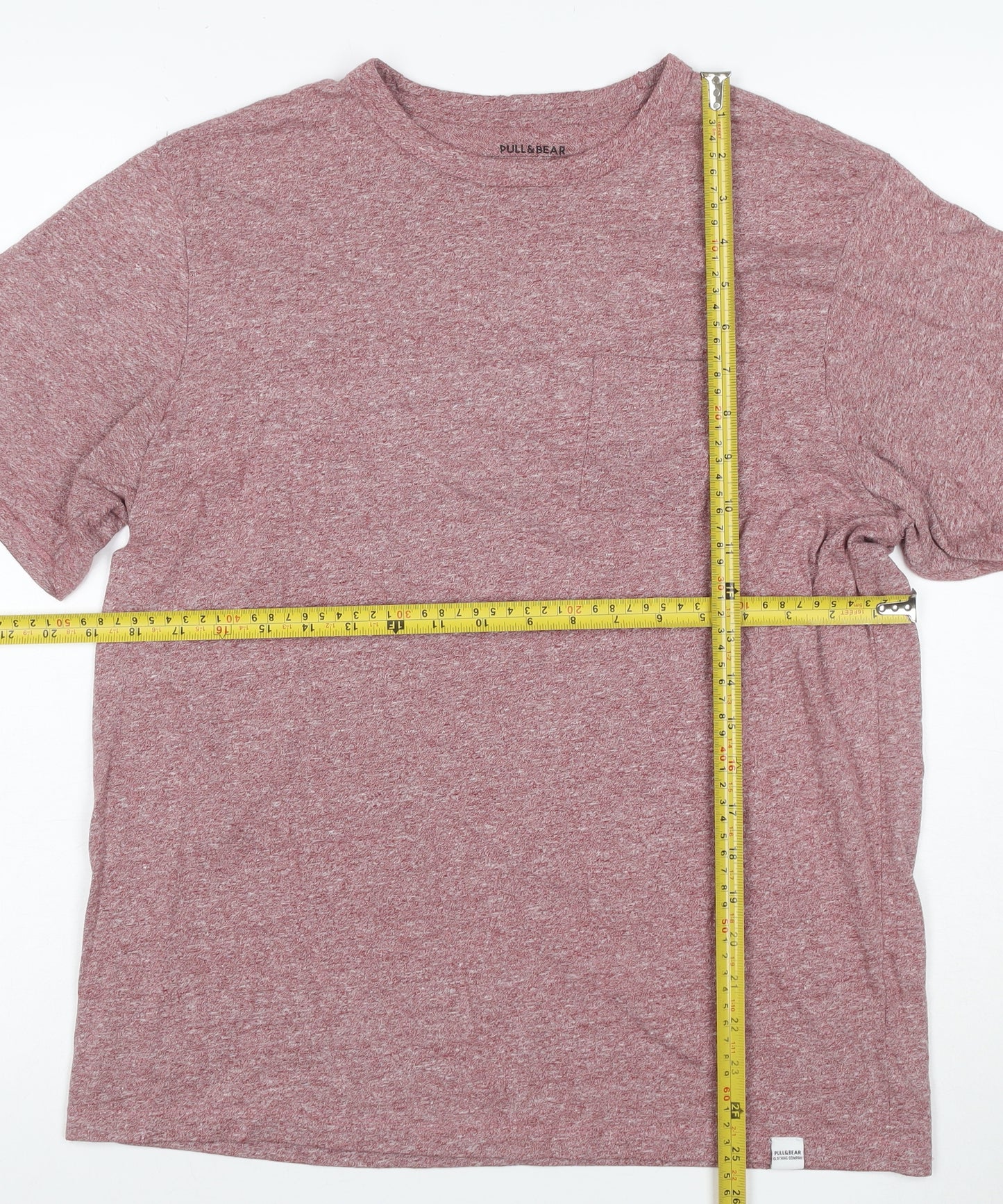 Pull&Bear Men’s Pink Marl Cotton Crew Neck Short Sleeve T-Shirt M