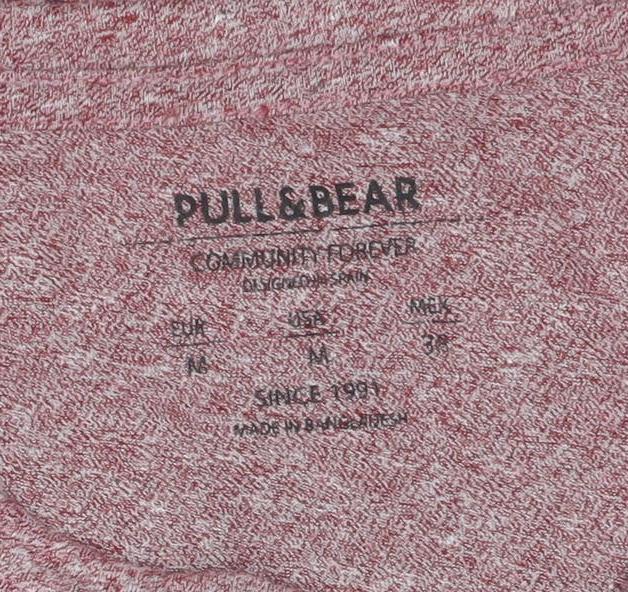 Pull&Bear Men’s Pink Marl Cotton Crew Neck Short Sleeve T-Shirt M