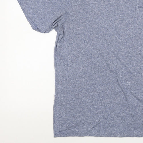 Pull&Bear Men's Blue Marl Pocket Crew Neck Short Sleeve T-Shirt M