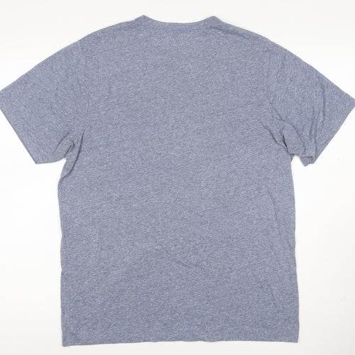 Pull&Bear Men's Blue Marl Pocket Crew Neck Short Sleeve T-Shirt M