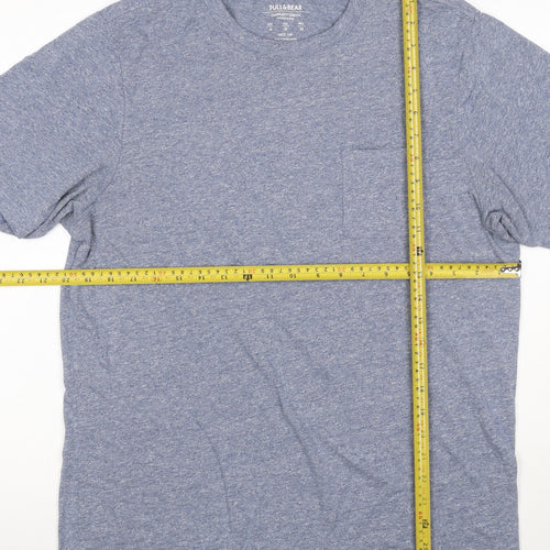 Pull&Bear Men's Blue Marl Pocket Crew Neck Short Sleeve T-Shirt M