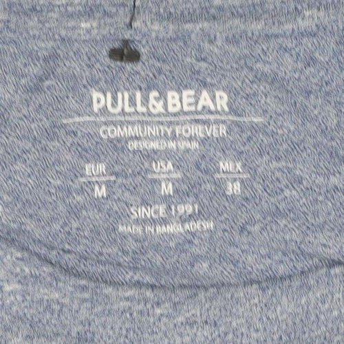 Pull&Bear Men's Blue Marl Pocket Crew Neck Short Sleeve T-Shirt M