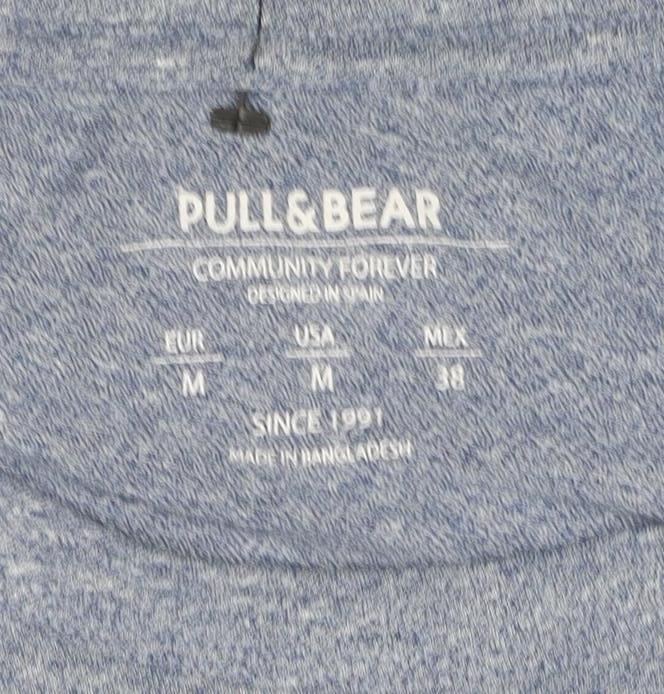 Pull&Bear Men's Blue Marl Pocket Crew Neck Short Sleeve T-Shirt M