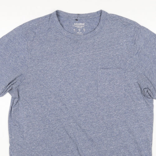 Pull&Bear Men's Blue Marl Pocket Crew Neck Short Sleeve T-Shirt M