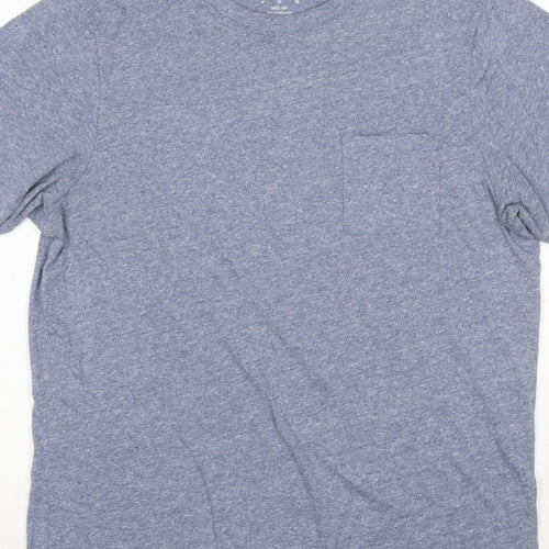 Pull&Bear Men's Blue Marl Pocket Crew Neck Short Sleeve T-Shirt M