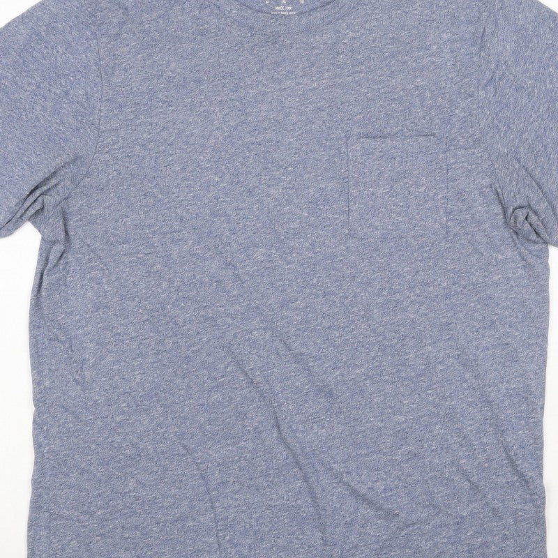 Pull&Bear Men's Blue Marl Pocket Crew Neck Short Sleeve T-Shirt M