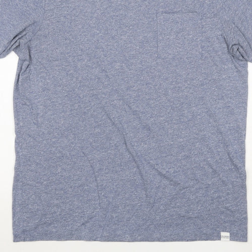 Pull&Bear Men's Blue Marl Pocket Crew Neck Short Sleeve T-Shirt M