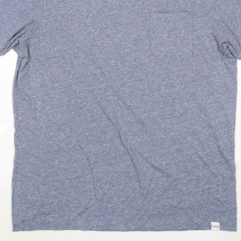 Pull&Bear Men's Blue Marl Pocket Crew Neck Short Sleeve T-Shirt M