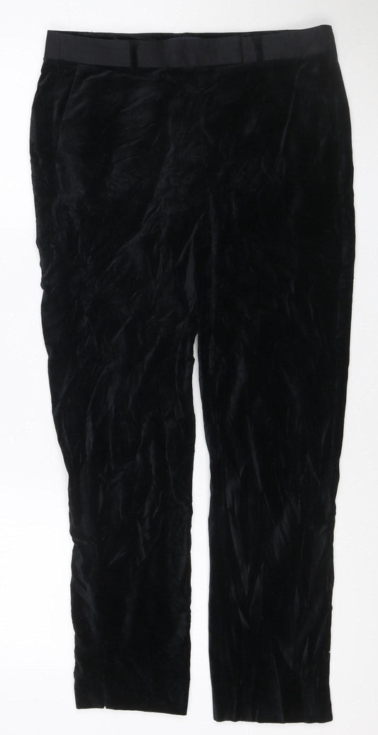 Marks & Spencer Women Black UK 10 Regular Velour Jogger Trousers